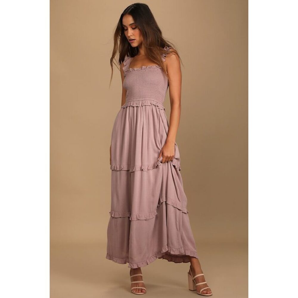 Lulus Fun Afternoon Dusty Purple Smocked Tiered Maxi Dress - Size XS